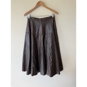 Vintage Maglia Brown Leather long A-Line Swing Flowy skirt Lined Classic Lux